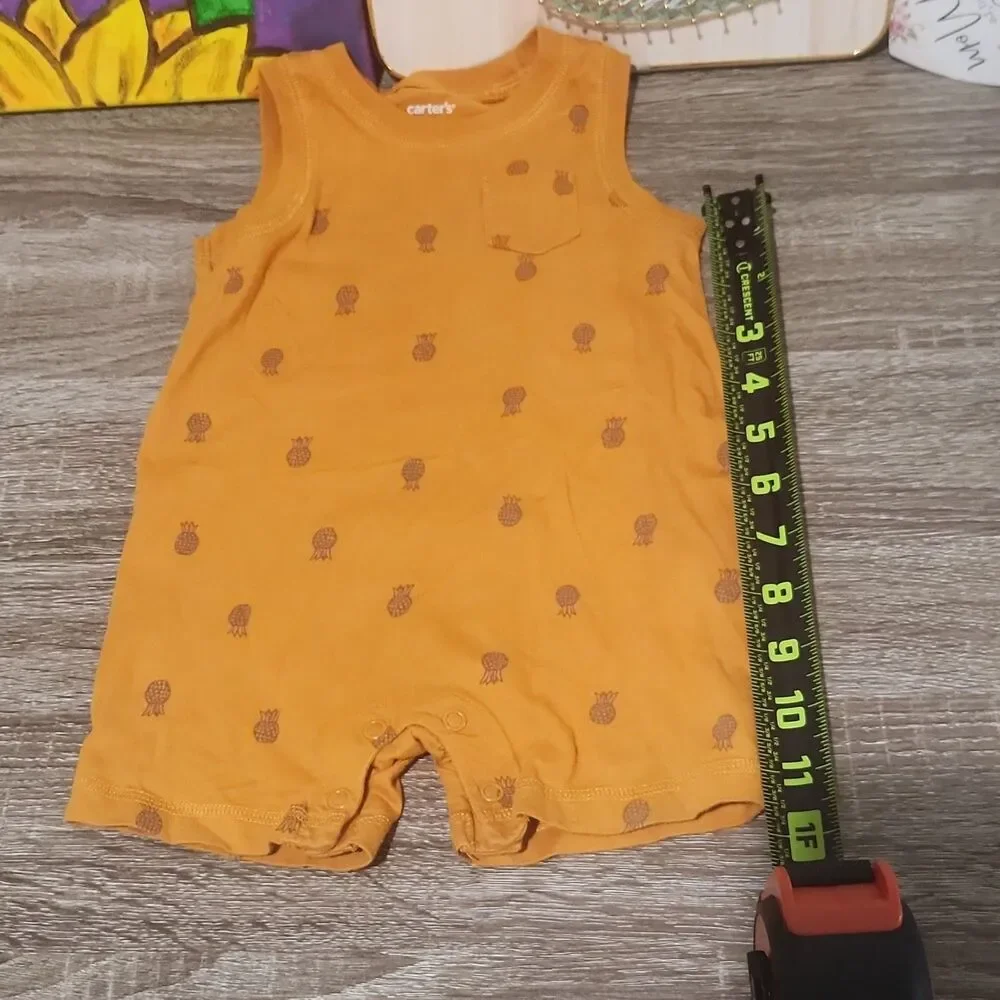 Carter's Baby Romper 12M 2PC Orange Brown Pineapple Button Outfit Set - Picture 8 of 14